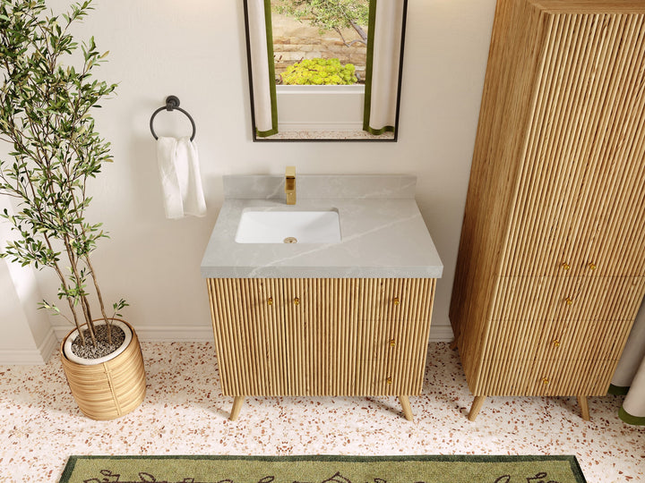 Pasadena White Oak 36 in. W x 22 in. D Left Offset Sink Bathroom Vanity - photo 31