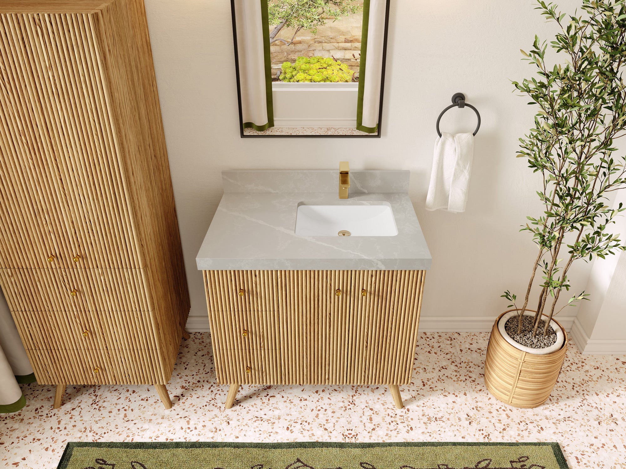 Pasadena White Oak 36 in. W x 22 in. D Right Offset Sink Bathroom Vanity