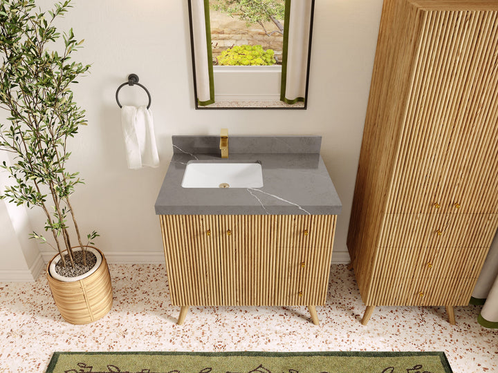 Pasadena White Oak 36 in. W x 22 in. D Left Offset Sink Bathroom Vanity - photo 33