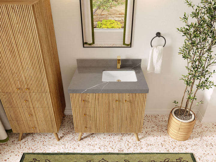 Pasadena White Oak 36 in. W x 22 in. D Right Offset Sink Bathroom Vanity - photo 33