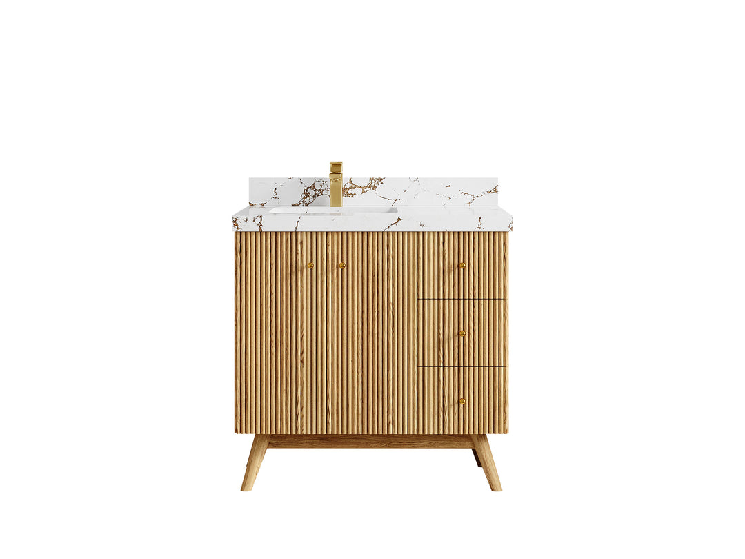 Pasadena White Oak 36 in. W x 22 in. D Left Offset Sink Bathroom Vanity