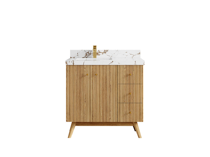 Pasadena White Oak 36 in. W x 22 in. D Left Offset Sink Bathroom Vanity - photo 36