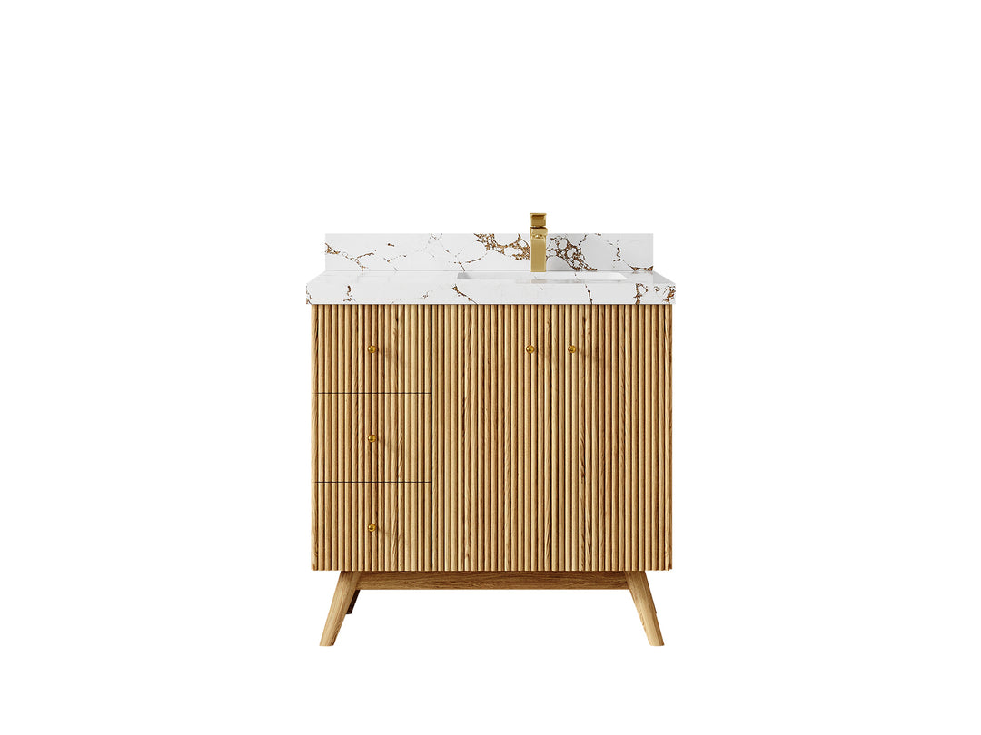 Pasadena White Oak 36 in. W x 22 in. D Right Offset Sink Bathroom Vanity