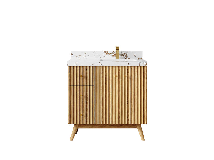 Pasadena White Oak 36 in. W x 22 in. D Right Offset Sink Bathroom Vanity - photo 36