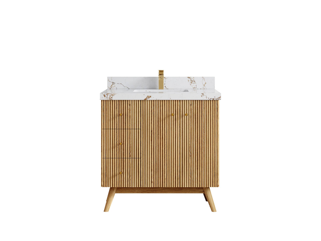 White Oak Bathroom Vanity - 36" W x 22" D, Pasadena Collection, Center Sink Design