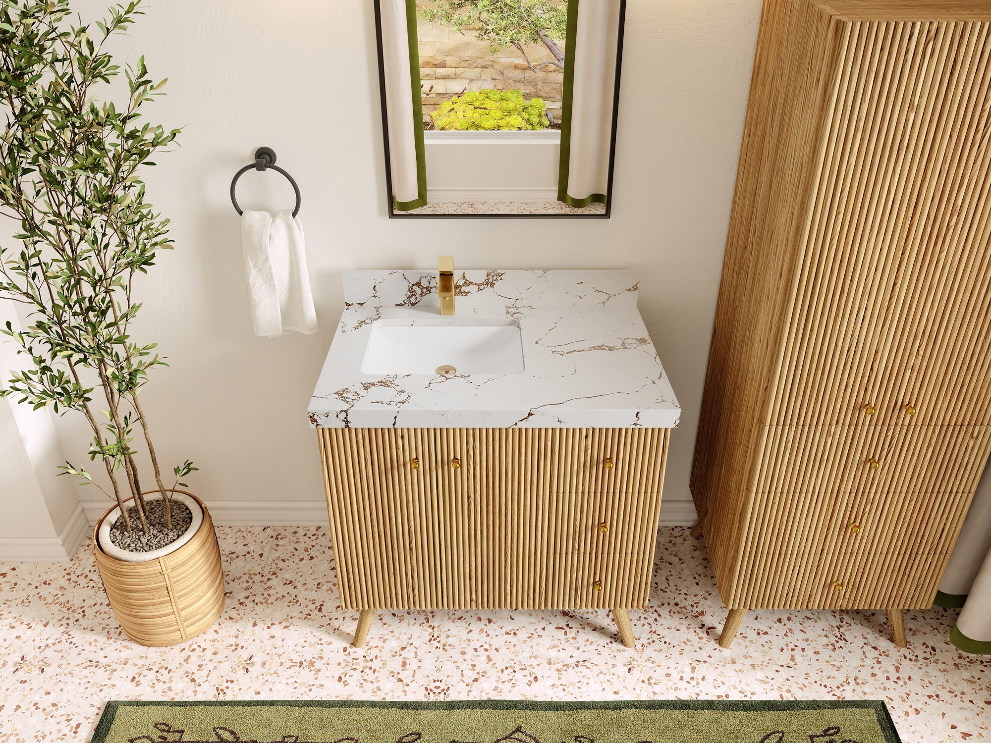 Pasadena White Oak 36 in. W x 22 in. D Left Offset Sink Bathroom Vanity