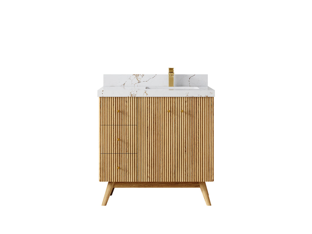 Pasadena White Oak 36 in. W x 22 in. D Right Offset Sink Bathroom Vanity
