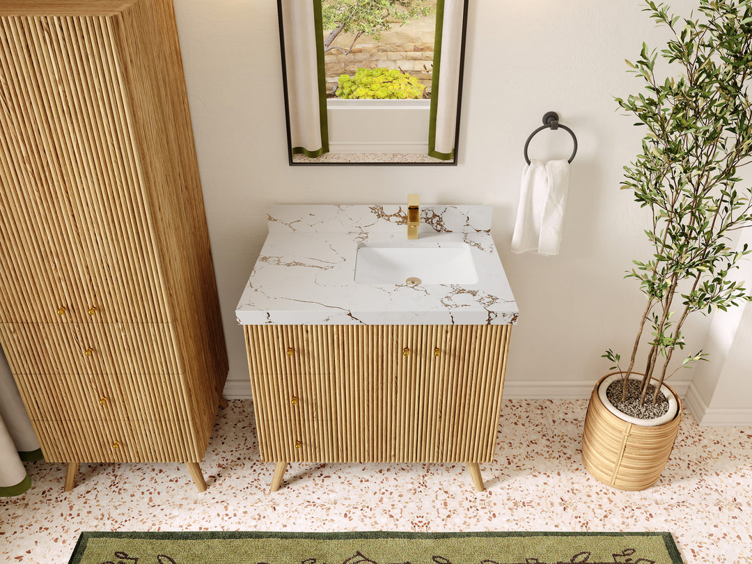 Pasadena White Oak 36 in. W x 22 in. D Right Offset Sink Bathroom Vanity