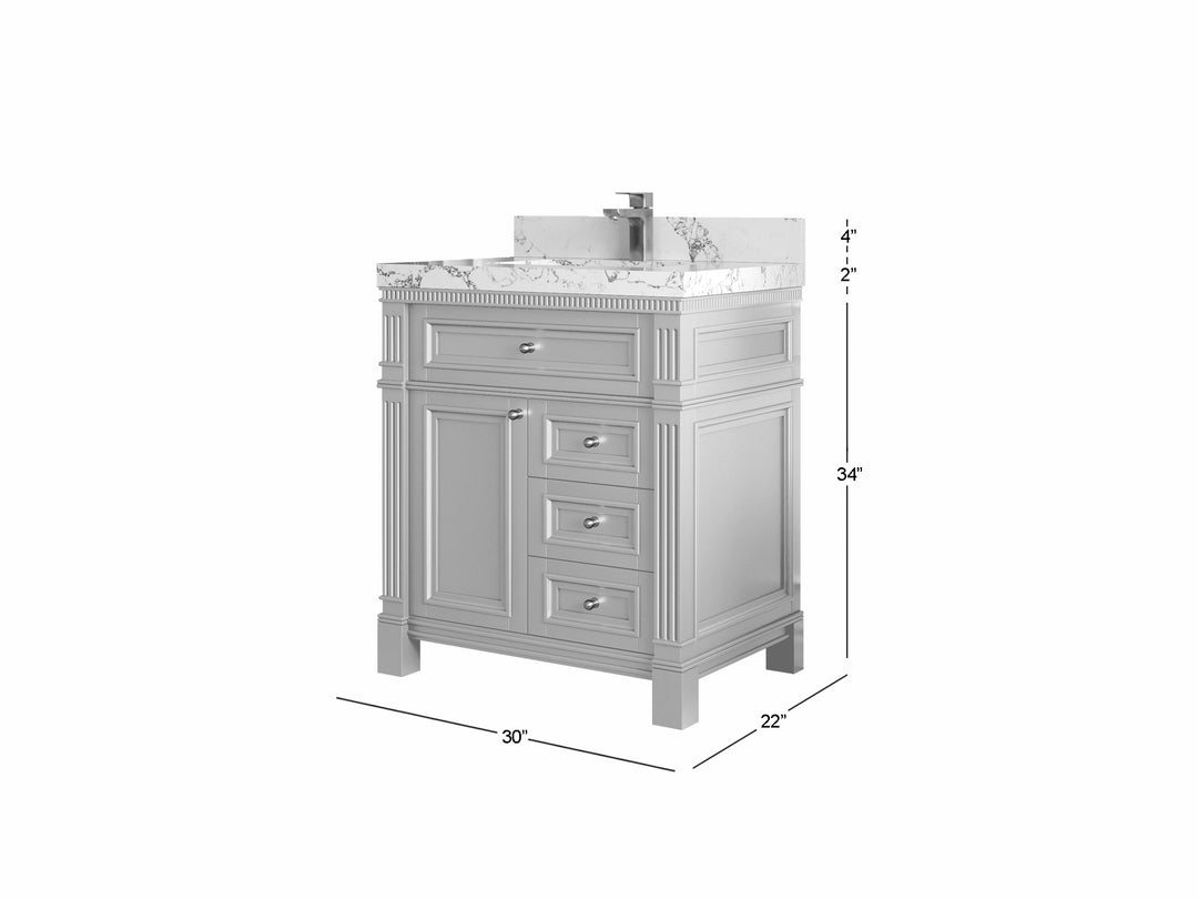 Paris  30 in. W x 22 in. D Single Sink Bathroom Vanity in Blue  with Countertop - Dimension