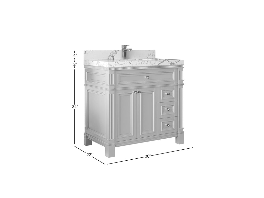 Paris 36 in. W x 22 in. D Center Sink Bathroom Vanity in  Blue Heather with Countertop - Dimension