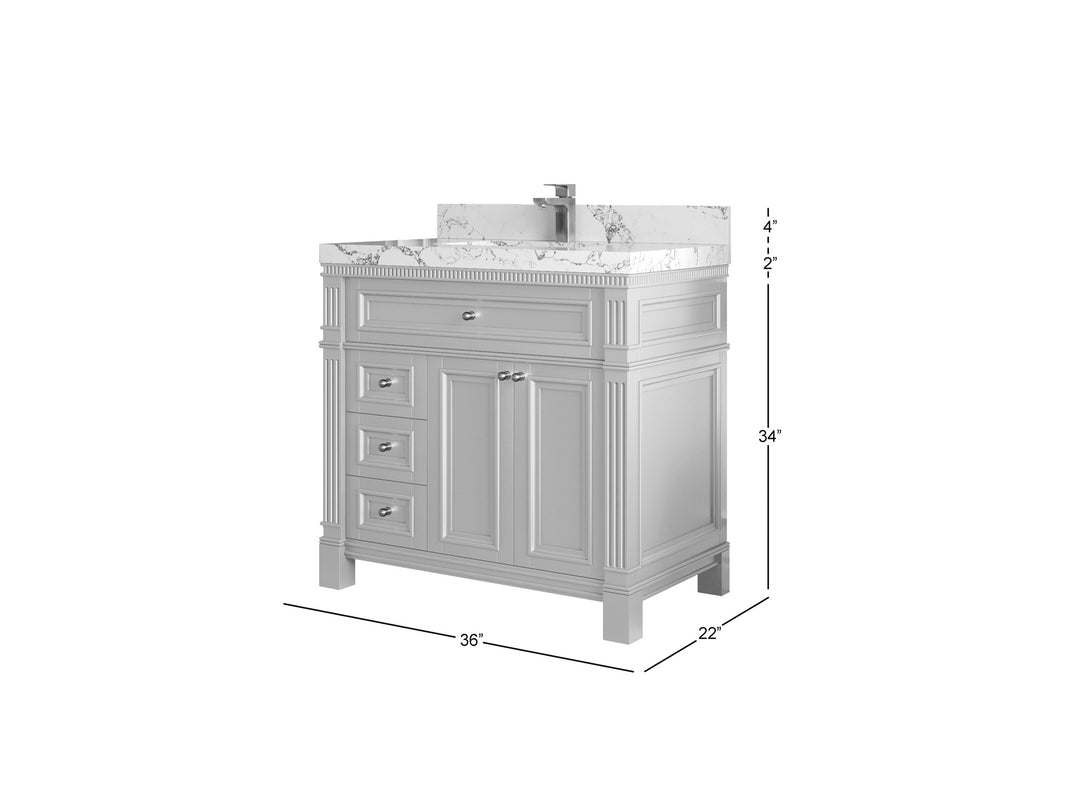 Paris 36 in. W x 22 in. D Center Sink Bathroom Vanity in  Blue Heather with Countertop - Dimension