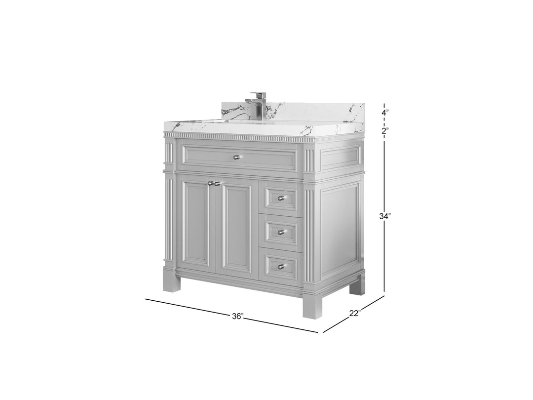 Paris 36 in. W x 22 in. D Left Offset Sink Bathroom Vanity in  Blue Heather with Countertop - Dimension