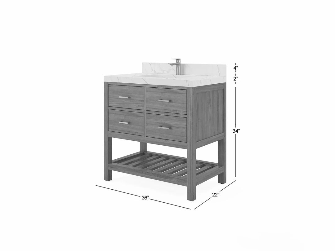 Parker Teak  36 in. W x 22 in. D Center Sink Bathroom Vanity in Light Natural   with Countertop - Dimension