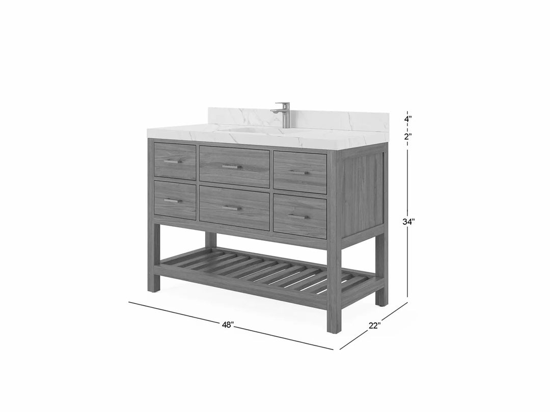 Parker Teak  48 in. W x 22 in. D Single Sink Bathroom Vanity in Golden  with Countertop - Dimension