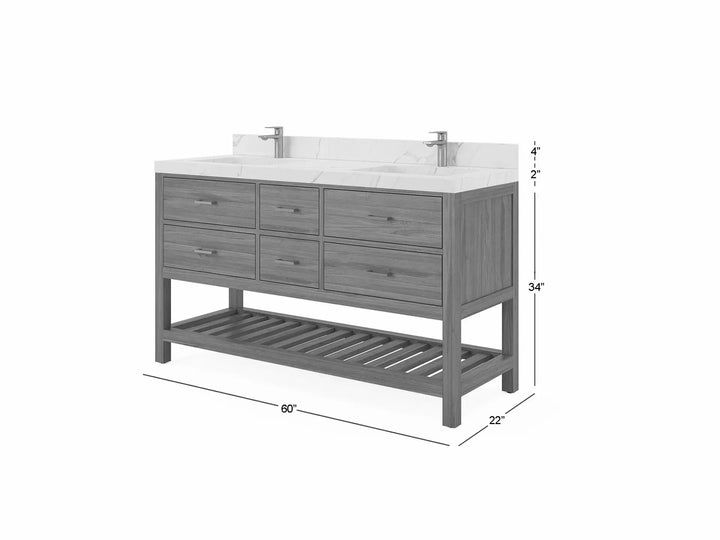 Parker Teak Wood 60 in. W x 22 in. D Double Sink Bathroom Vanity - photo 1