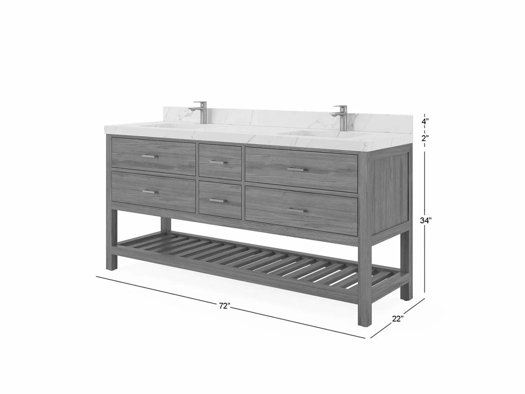 Parker Teak 72 in. W x 22 in. D Double Sink Bathroom Vanity in Light Natural with Countertop - Dimension