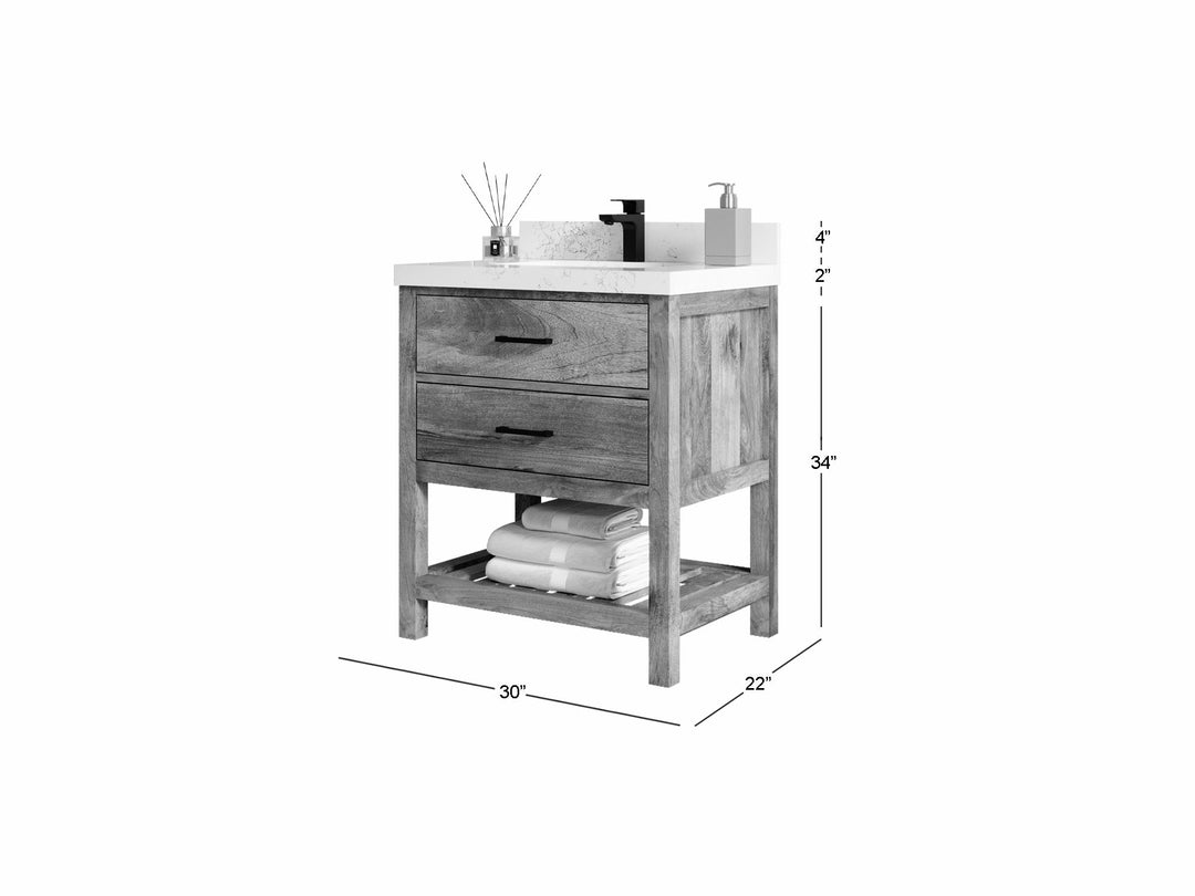 Parker Mango Wood 30 in. W x 22 in. D Single Sink Bathroom Vanity