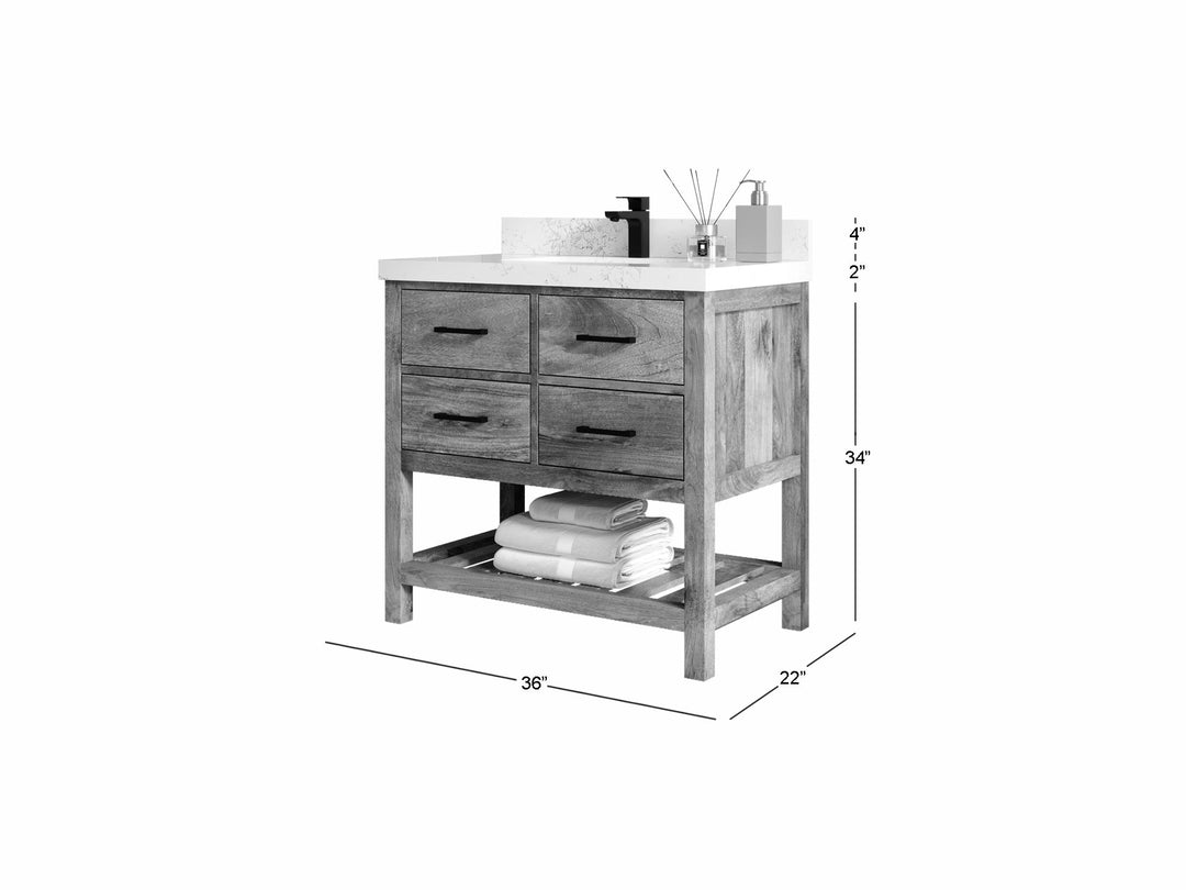 Parker Mango Wood 36 in. W x 22 in. D Center Sink Bathroom Vanity