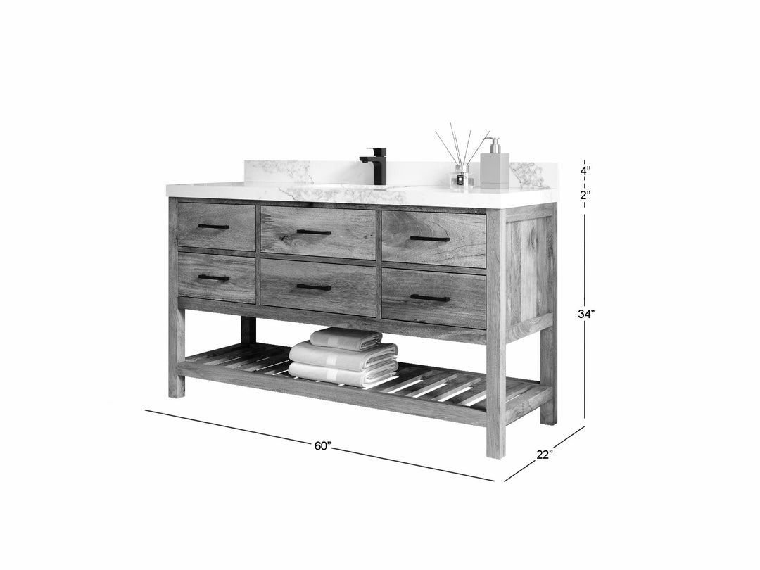 Parker Mango Wood 60 in. W x 22 in. D Single Sink Bathroom Vanity