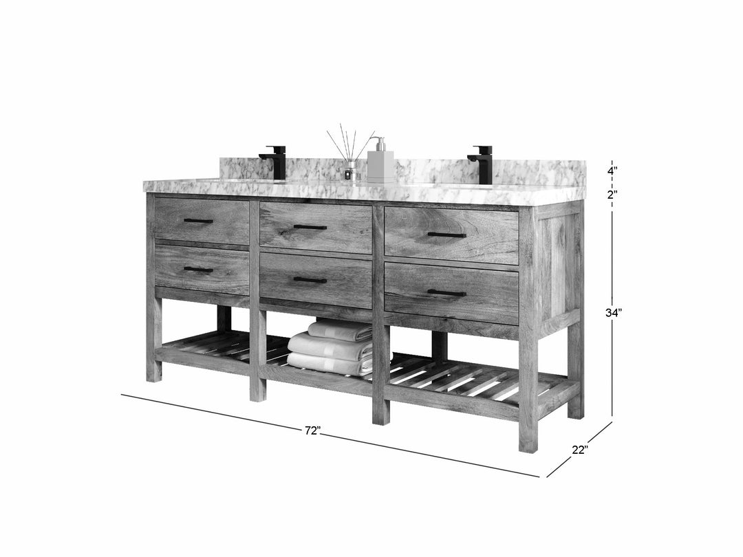 Parker Mango Wood 72 in. W x 22 in. D Double Sink Bathroom Vanity