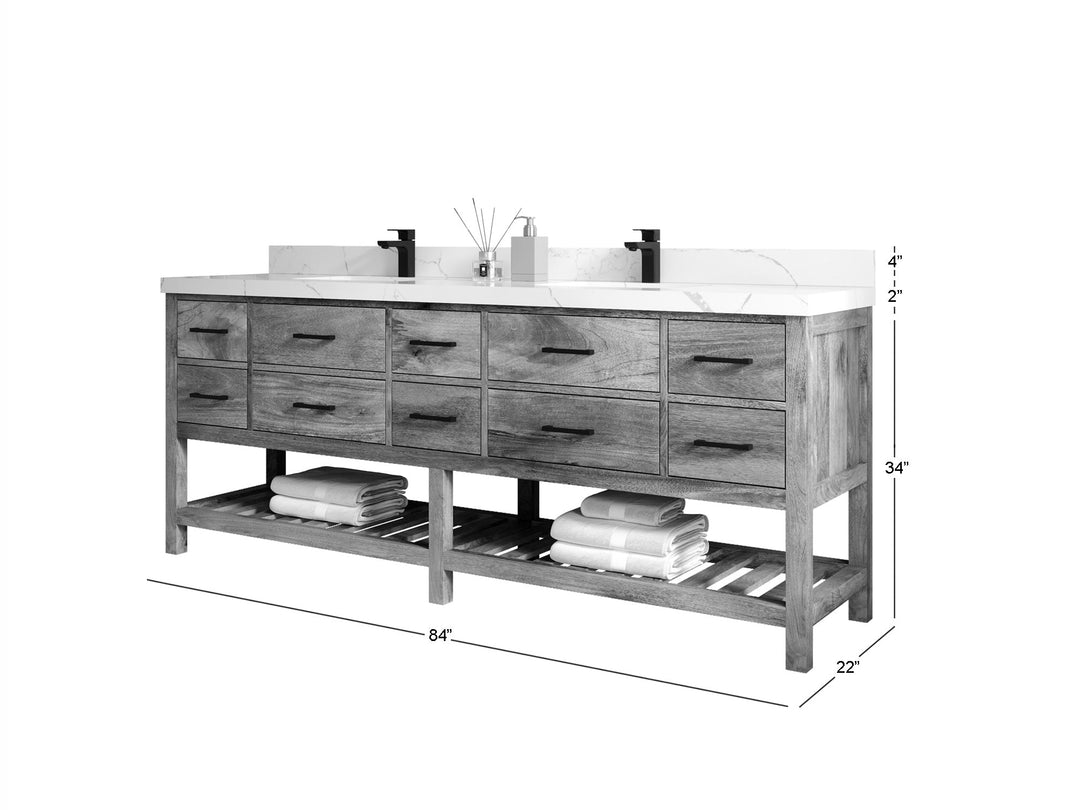 Parker Mango Wood 84 in. W x 22 in. D Double Sink Bathroom vanity with