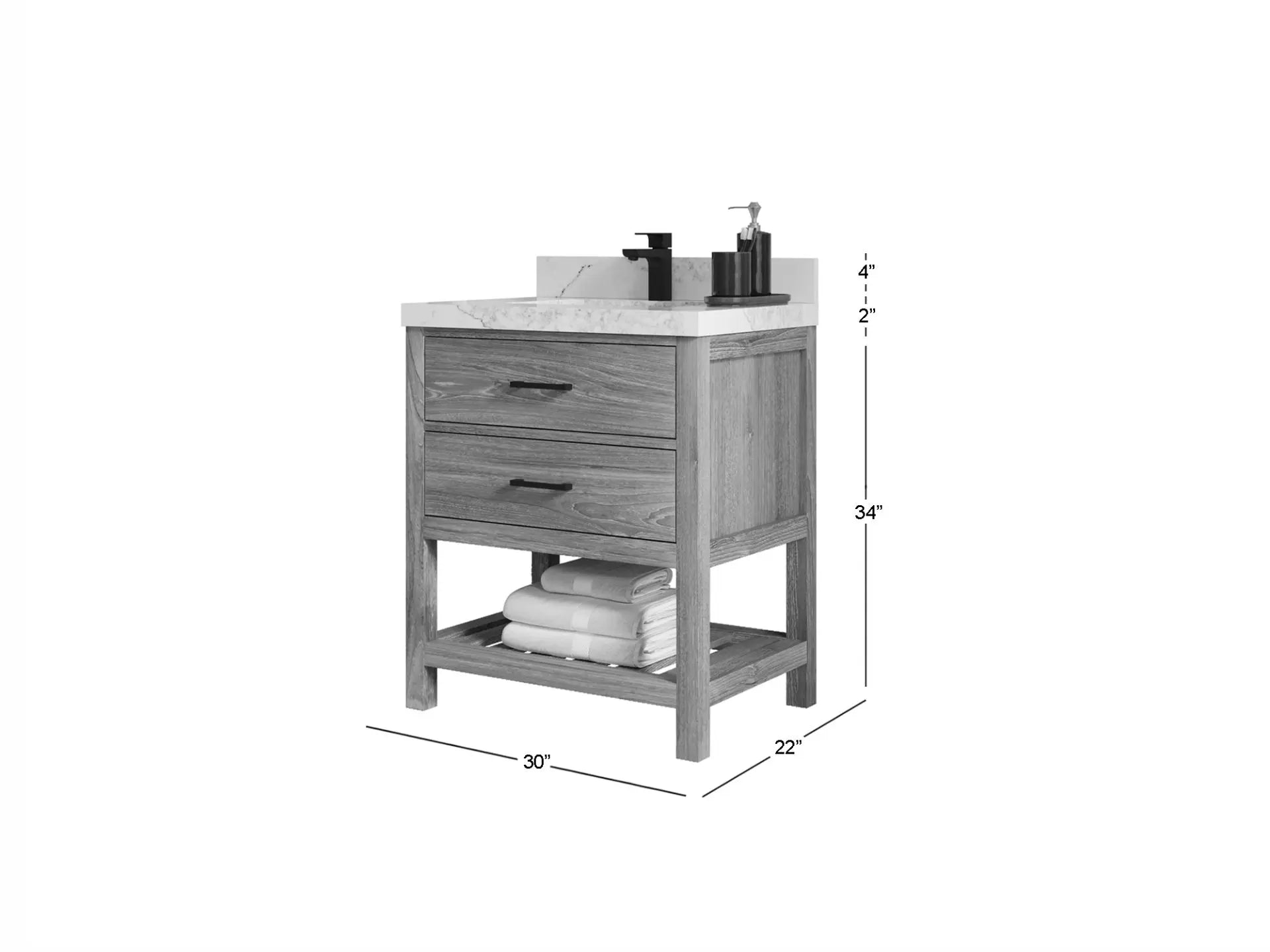 Parker Teak  30 in. W x 22 in. D Single Sink Bathroom Vanity in Light Natural  with Countertop - Dimension