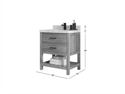 Parker Teak  30 in. W x 22 in. D Single Sink Bathroom Vanity in Light Natural  with Countertop - Dimension