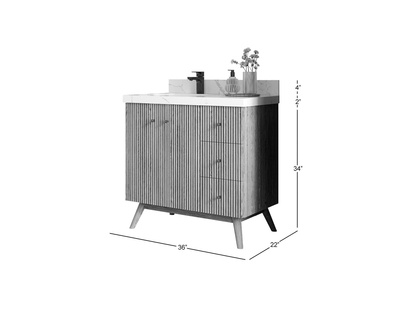 Pasadena White Oak 36 in. W x 22 in. D Left Offset Sink Bathroom Vanity