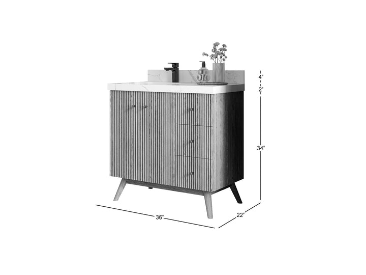 Pasadena White Oak 36 in. W x 22 in. D Left Offset Sink Bathroom Vanity - photo 5