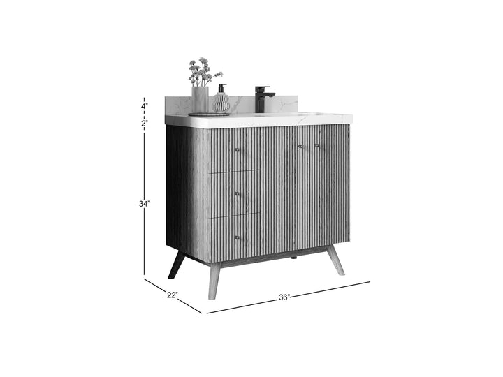 Pasadena White Oak 36 in. W x 22 in. D Right Offset Sink Bathroom Vanity - photo 5