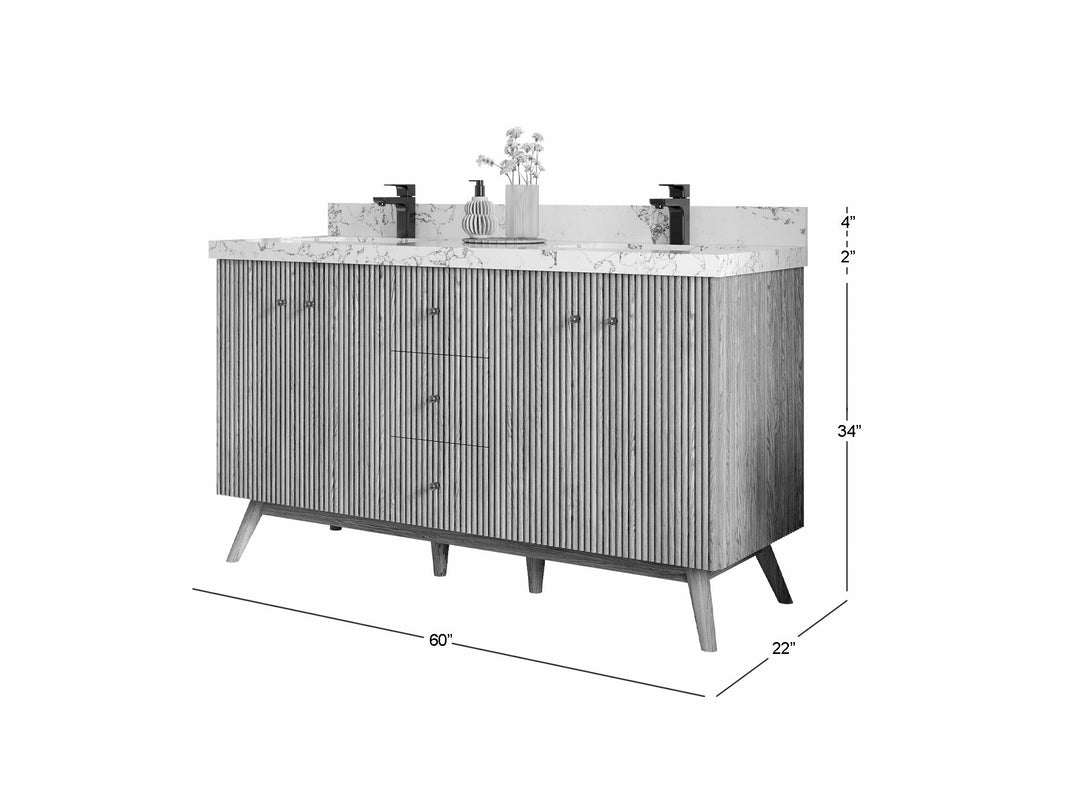 Pasadena White Oak 60 in. W x 22 in. D Double Sink Bathroom Vanity