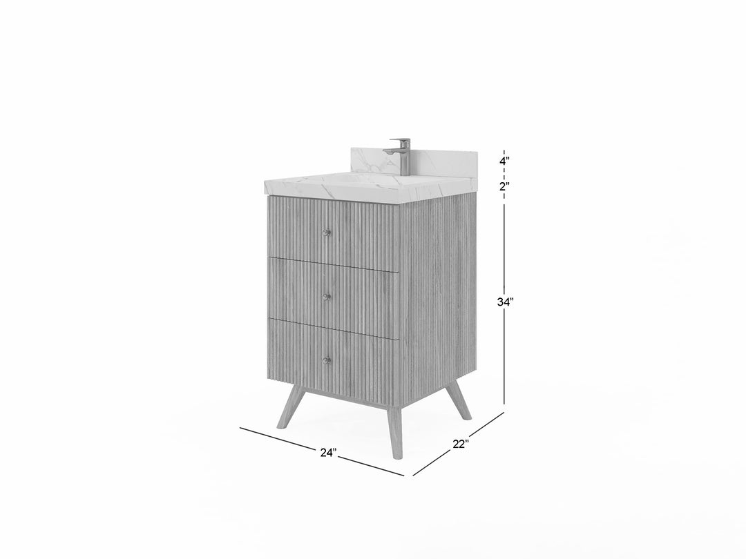 Pasadena Teak Wood 24 in. W x 22 in. D Single Sink Bathroom Vanity