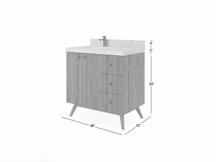 Pasadena Teak Wood 36 in. W x 22 in. D Left Offset Sink Bathroom Vanity - photo 5