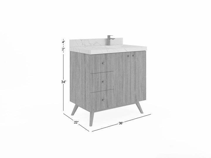 Pasadena Teak Wood 36 in. W x 22 in. D Right Offset Sink Bathroom Vanity - photo 5