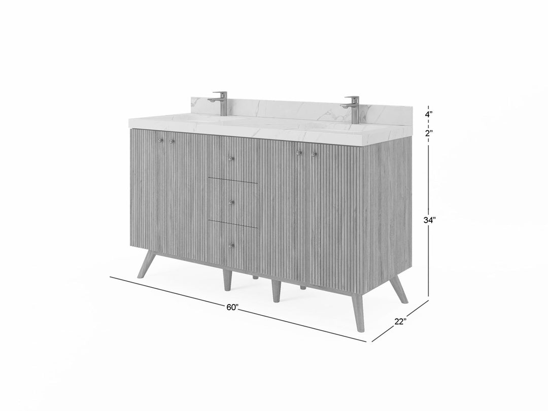 Pasadena Teak Wood 60 in. W x 22 in. D Double Sink Bathroom Vanity