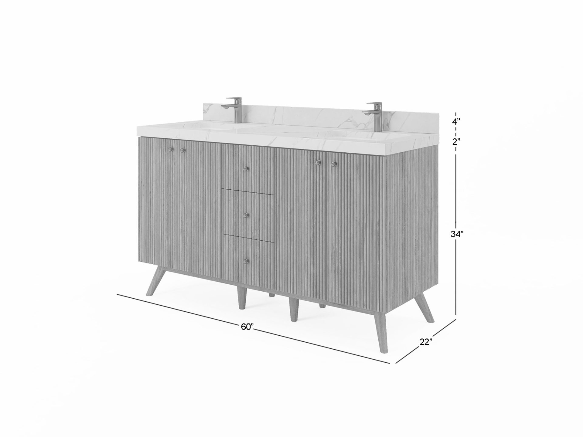 Pasadena Teak Wood 60 in. W x 22 in. D Double Sink Bathroom Vanity