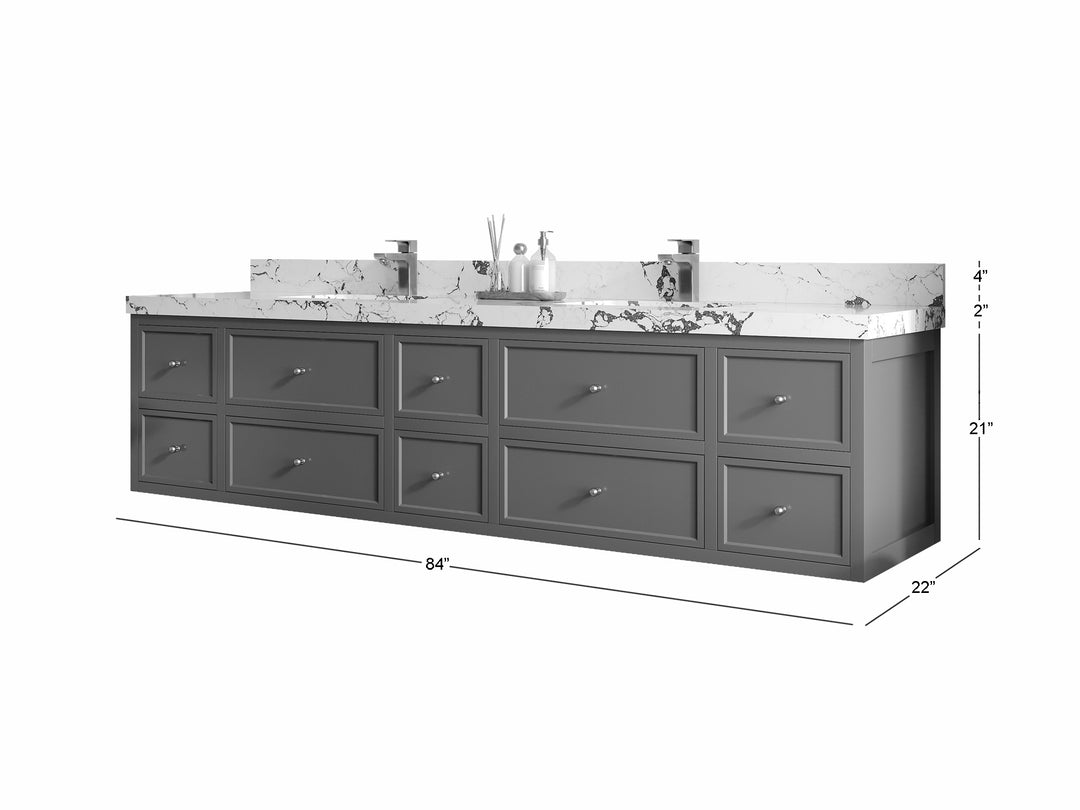 Roswell Floating 84 in. W x 22 in. D Double Sink Bathroom Vanity