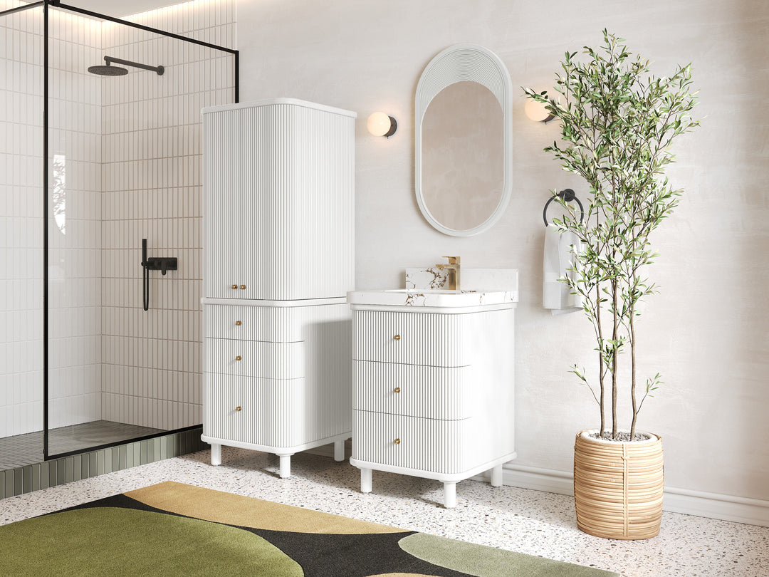 Miami 24 in. W x 22 in. D Single Sink Bathroom Vanity in White with Countertop - Side View