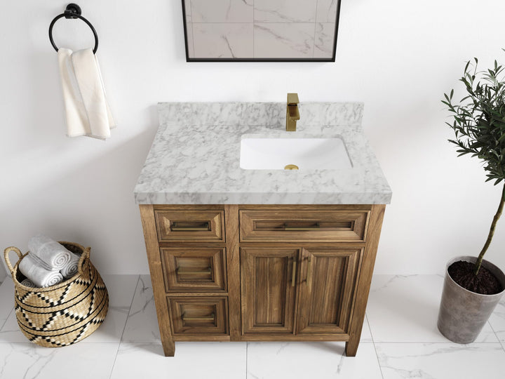 Santa Monica Teak Wood 36 in. W x 22 in. D Right Offset Sink Bathroom Vanity - photo 23