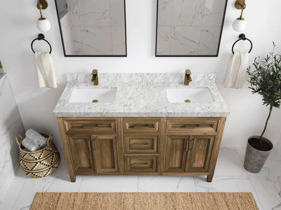 Santa Monica Teak Wood 60 in. W x 22 in. D Double Sink Bathroom Vanity