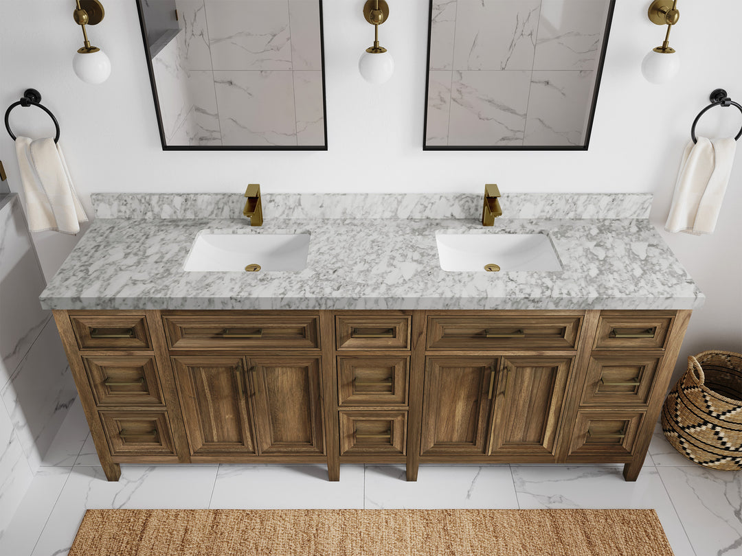 Santa Monica Teak Wood 84 in. W x 22 in. D Double Sink Bathroom Vanity
