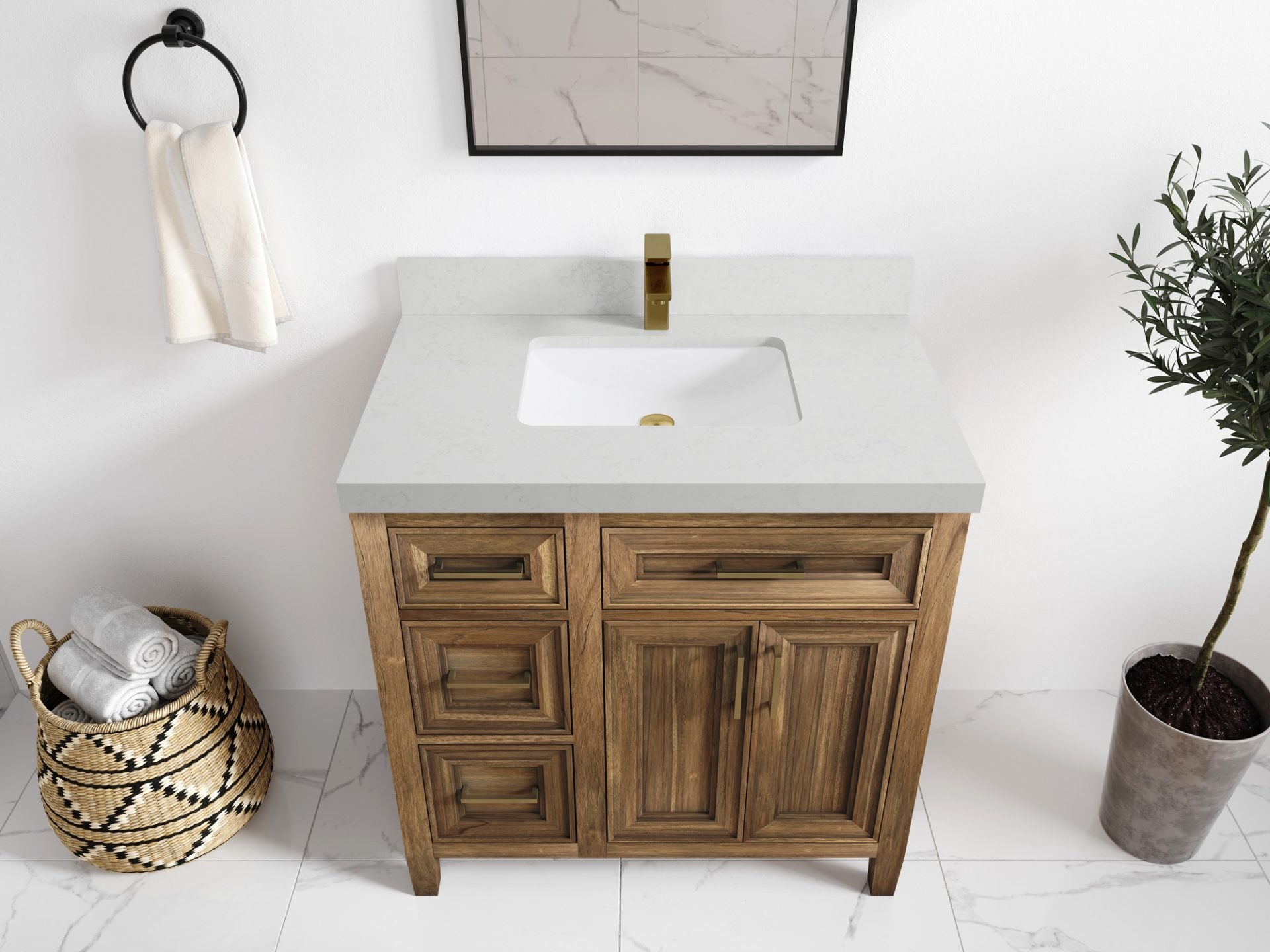 Santa Monica Teak Wood 36 in. W x 22 in. D Center Sink Bathroom Vanity