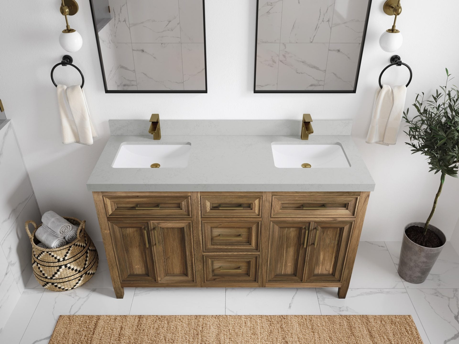 Santa Monica Teak Wood 60 in. W x 22 in. D Double Sink Bathroom Vanity