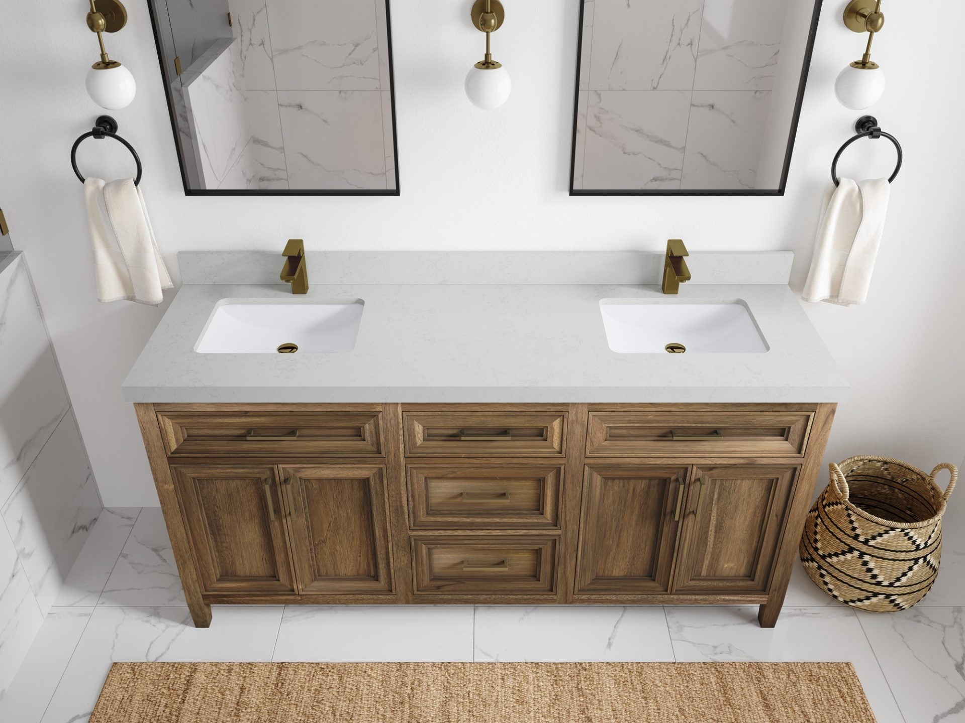 Santa Monica Teak Wood 72 in. W x 22 in. D Double Sink Bathroom Vanity