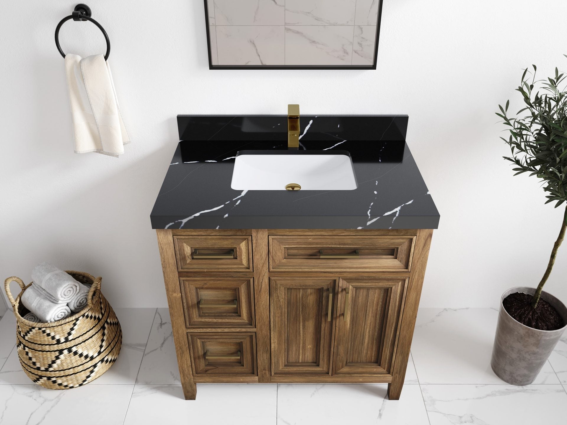 Santa Monica Teak Wood 36 in. W x 22 in. D Center Sink Bathroom Vanity