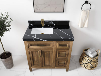 Santa Monica Teak Wood 36 in. W x 22 in. D Left Offset Sink Bathroom Vanity