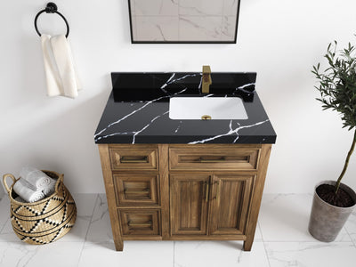 Santa Monica Teak Wood 36 in. W x 22 in. D Right Offset Sink Bathroom Vanity