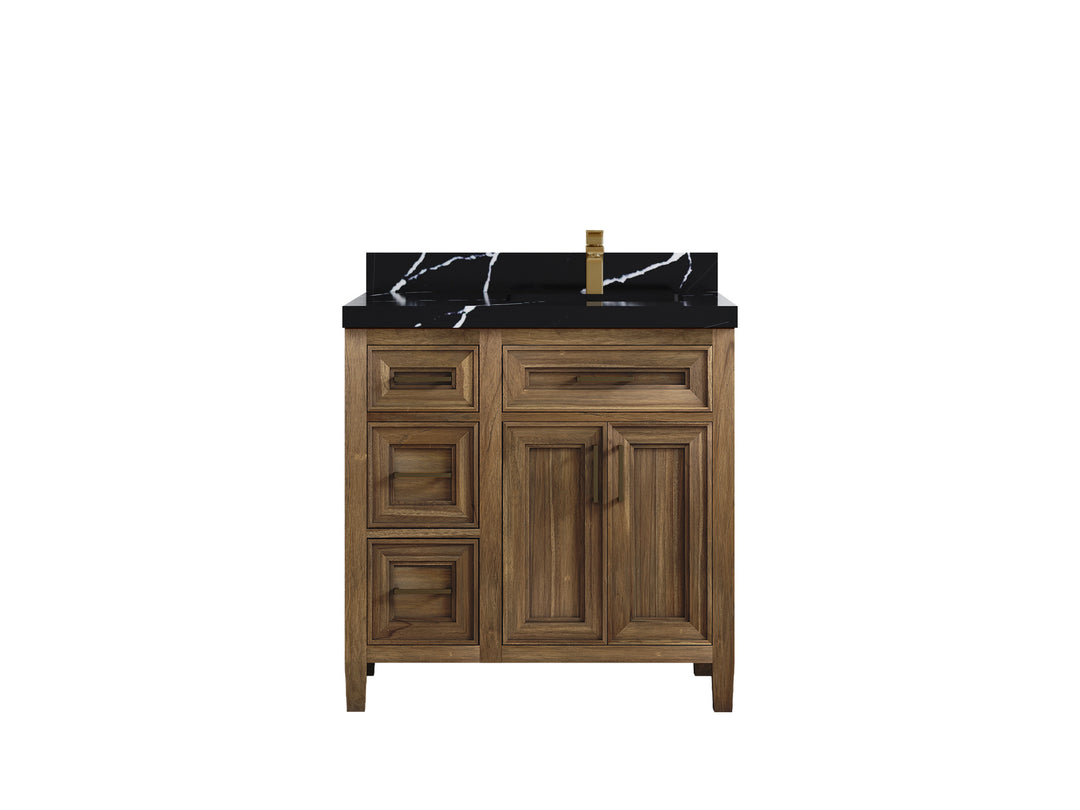 Santa Monica Teak Wood 36 in. W x 22 in. D Right Offset Sink Bathroom Vanity
