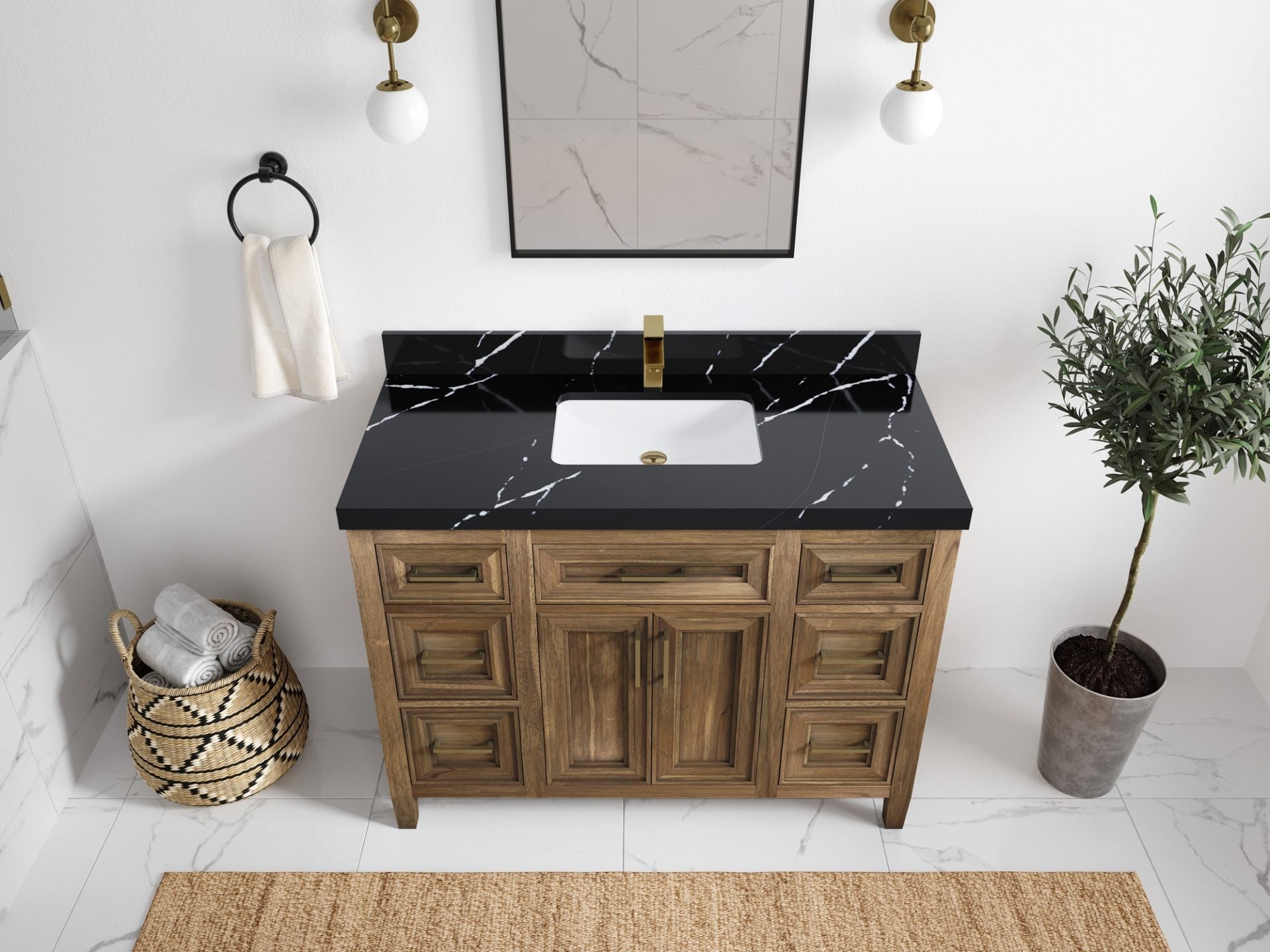 Santa Monica Teak Wood 48 in. W x 22 in. D Single Sink Bathroom Vanity
