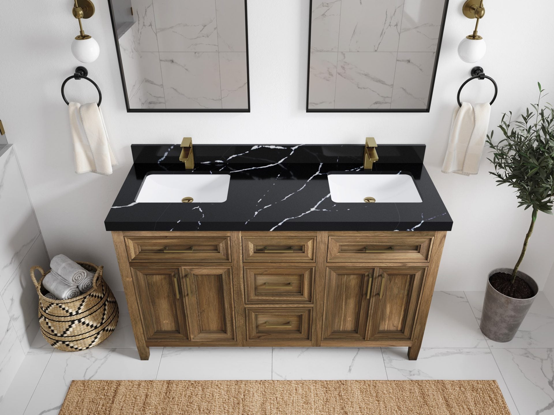 Santa Monica Teak Wood 60 in. W x 22 in. D Double Sink Bathroom Vanity